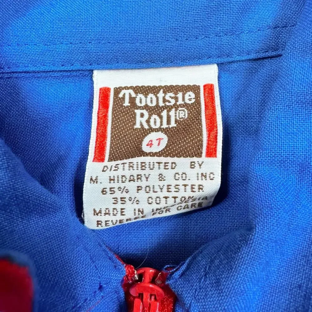 Vintage Tootsie Roll Kids Playsuit One Piece Romper Blue Red Jumpsuit 80s 4T